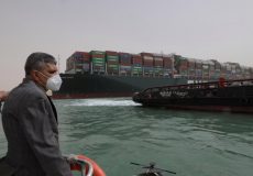 Osama Rabie, Chairman of the Suez Canal Authority, monitors the situation near stranded container ship Ever Given, one of the world's largest container ships, after it ran aground, in Suez Canal, Egypt March 25, 2021. Suez Canal Authority/Handout via REUTERS ATTENTION EDITORS - THIS IMAGE WAS PROVIDED BY A THIRD PARTY. NO RESALES. NO ARCHIVES